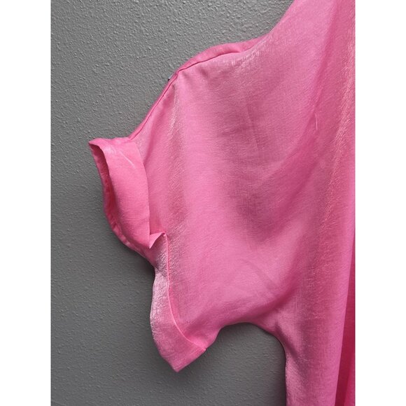 Andree By Unit Shirt Womens Large Pink Sheer Oversized Blouse Button Pocket Top - Picture 3 of 10